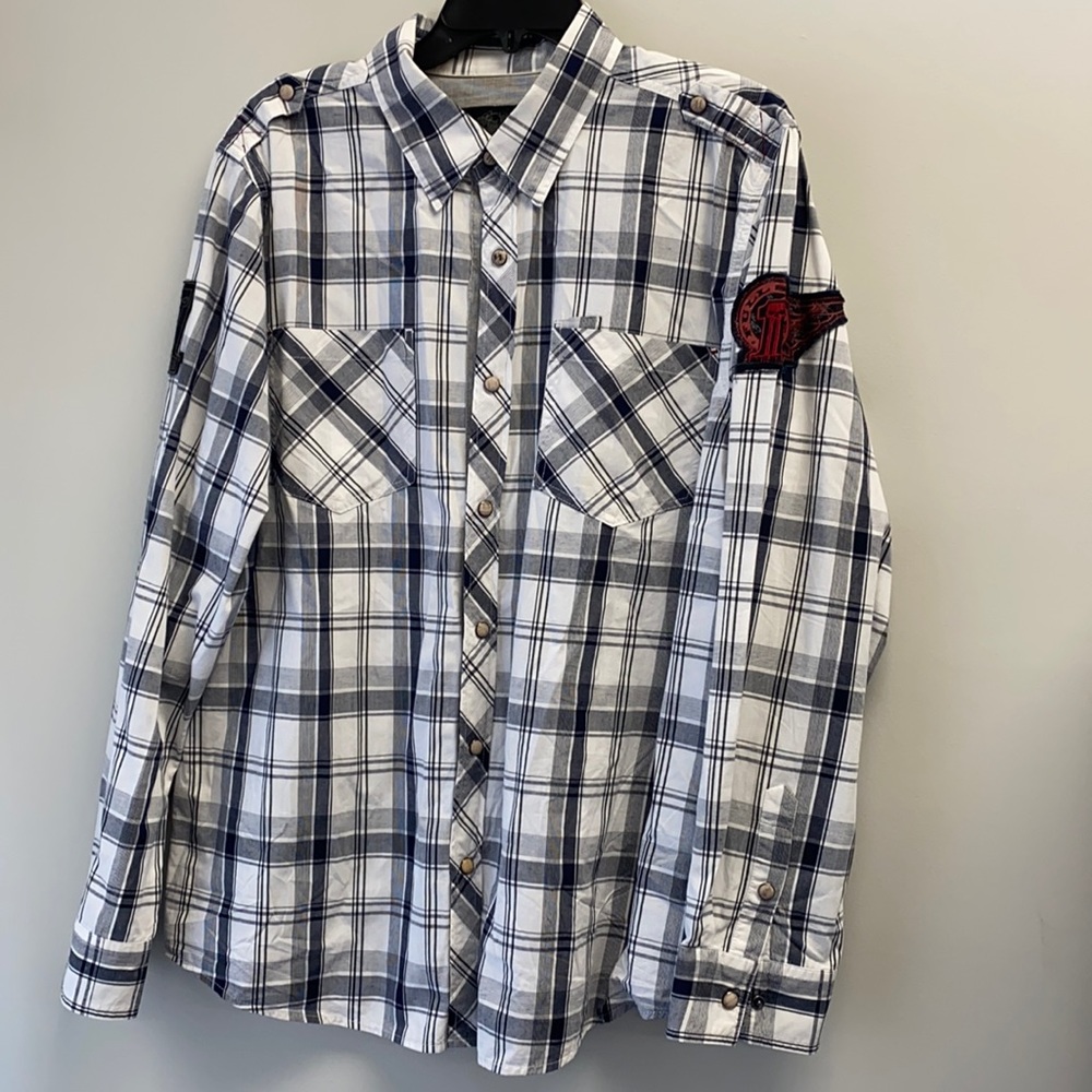 Harley-Davidson White & Navy Plaid Button-Down Shirt